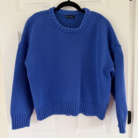 GAP Women's 100% Cotton Relaxed Crew Neck Sweater in Dazzling Blue - Picture 3 of 6